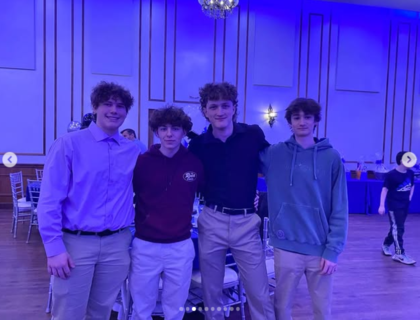 Connor Kasin (third from left) with his friends at the Sharks 2nd Annual Banquet, posted in March 2024 | Source: Instagram.com/sharkselitehockeyclub