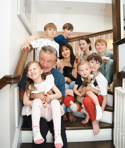 Alec is seen with his wife Hilaria and their seven children