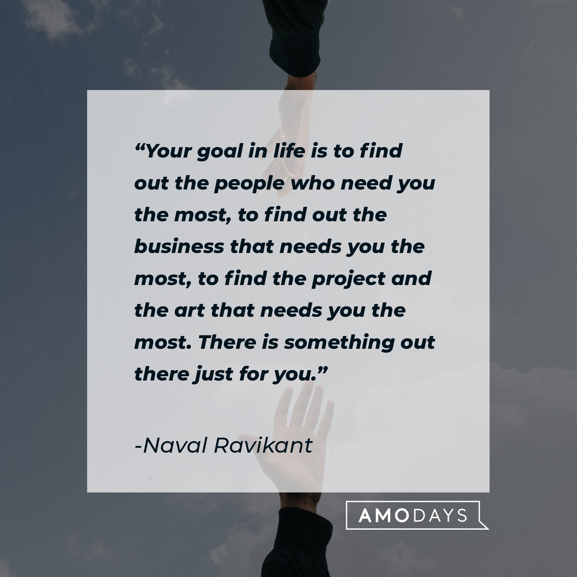  Naval Ravikant's quote: "Your goal in life is to find out the people who need you the most, to find out the business that needs you the most, to find the project and the art that needs you the most. There is something out there just for you." | Image: AmoDays