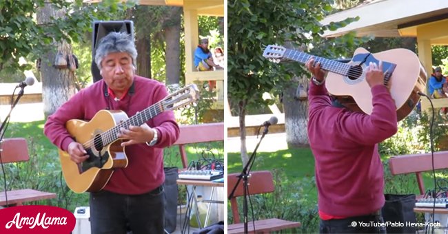 Classical guitarist shows off incredible talent in a plaza