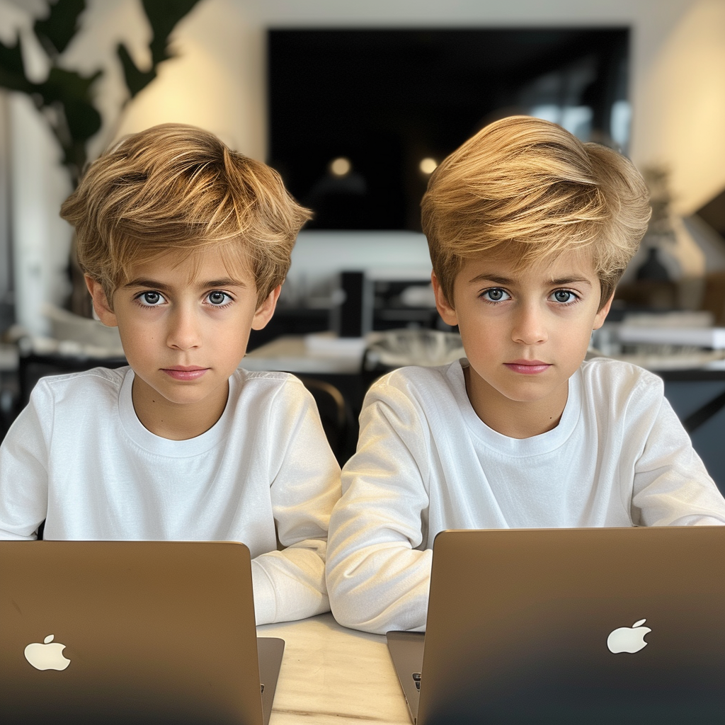 Twin boys sitting at a table | Source: Midjourney