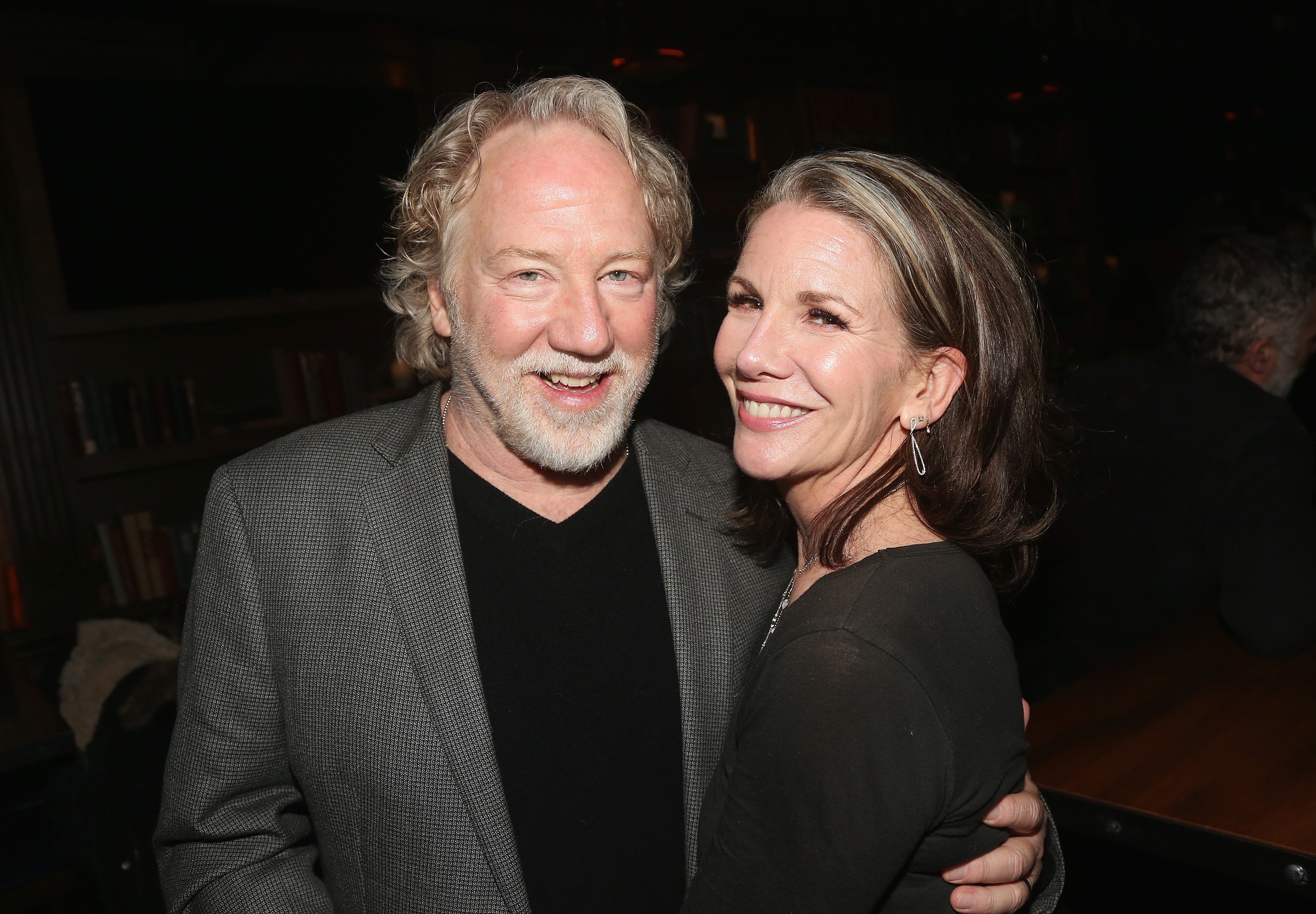  Timothy Busfield and wife Melissa Gilbert pose at the opening night after party for Irish Rep's production of "The Seafarer"at Crompton Ale House on April 18, 2018 in New York City