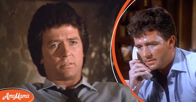 American actor Patrick Duffy with a concerned face on the scene of a movie set. [Left] | American actor Patrick Duffy talking on the phone on the scene of a movie set. [Right] | Photo: Getty Images