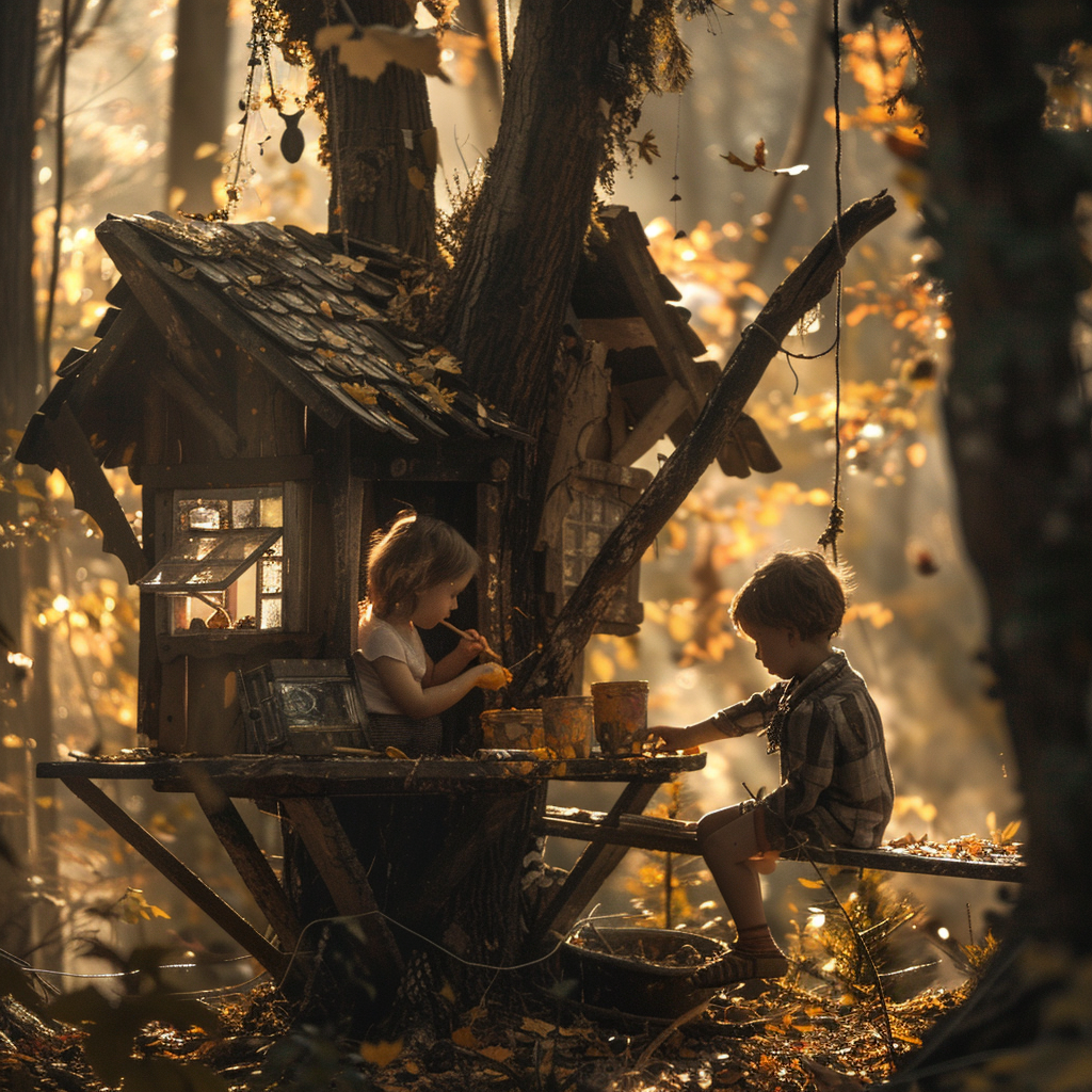 Children working to build a treehouse | Source: Midjourney
