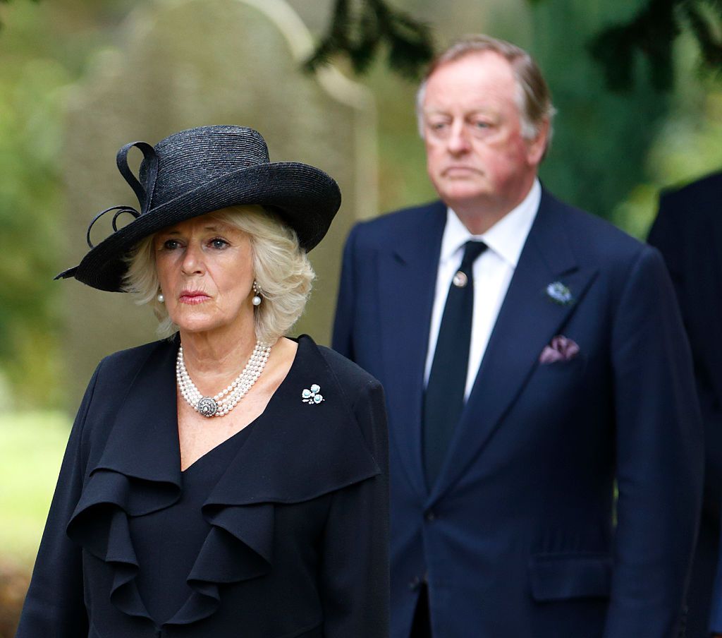 Camilla, Duchess of Cornwall and Andrew Parker Bowles attend the funeral of Deborah, Dowager Duchess of Devonshire. | Source: Getty Images