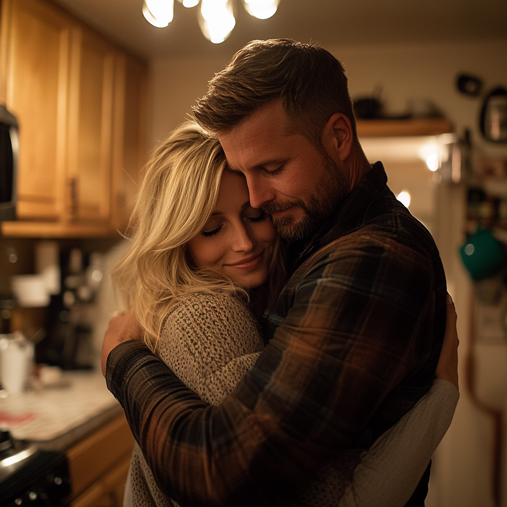 A couple hug in the kitchen | Source: Midjourney