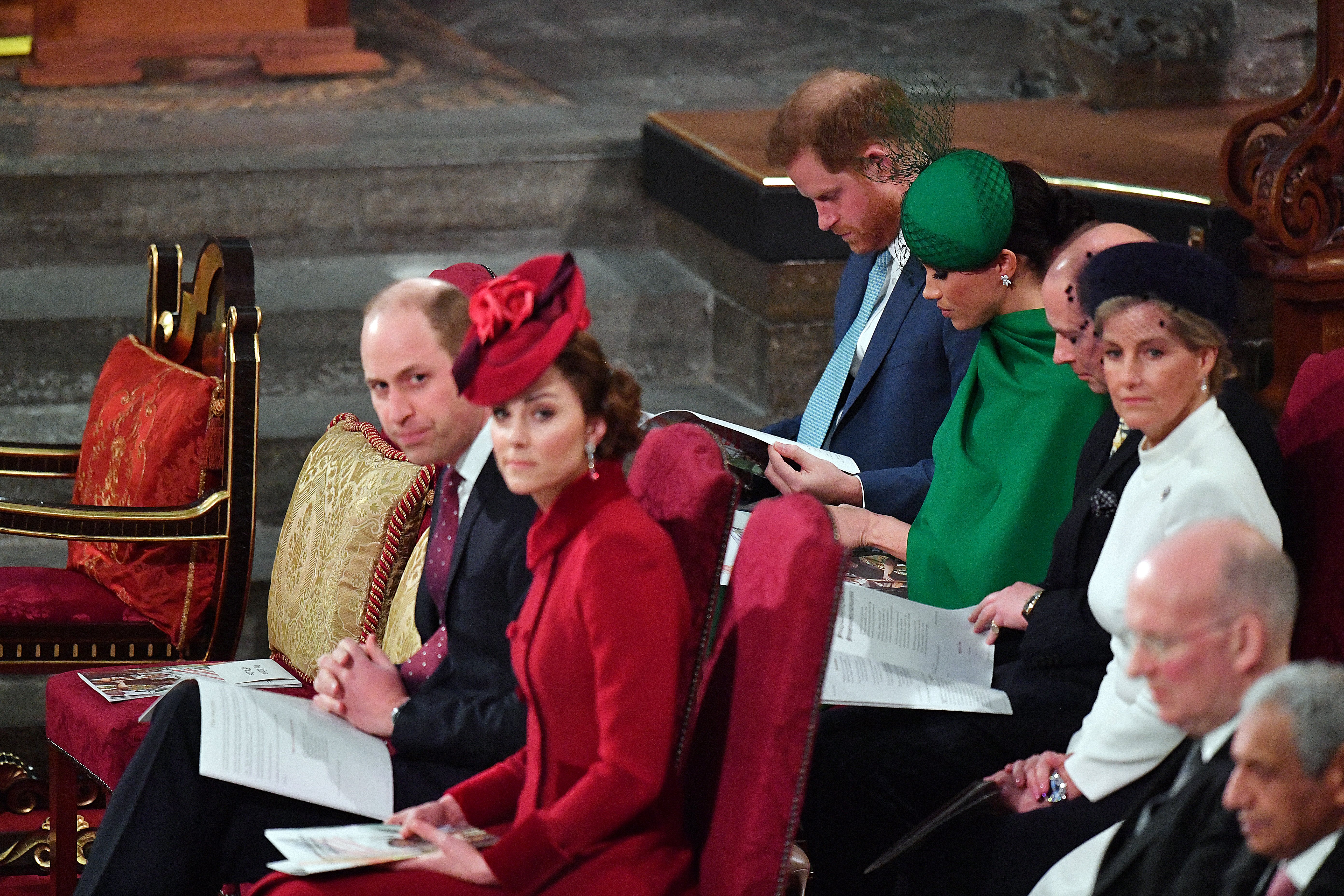 Prince William, Kate Middleton, Prince Harry, Meghan Markle, Prince Edward, Earl of Wessex and Sophie, Countess of Wessex attend the Commonwealth Day Service 2020 on March 9, 2020 in London, England | Photo: Getty Images