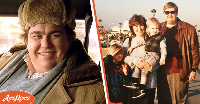 Late Comedian John Candy in a photo with his wife and kids. | Photo: instagram.com/chriscandy4ever  youtube.com/JoBlo Movie Clips