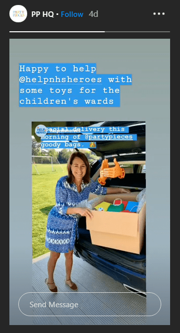 Carole Middleton donando juguetes a un hospital en Reino Unido. I Foto: Captura de pantalla: instagram.com/partypieces