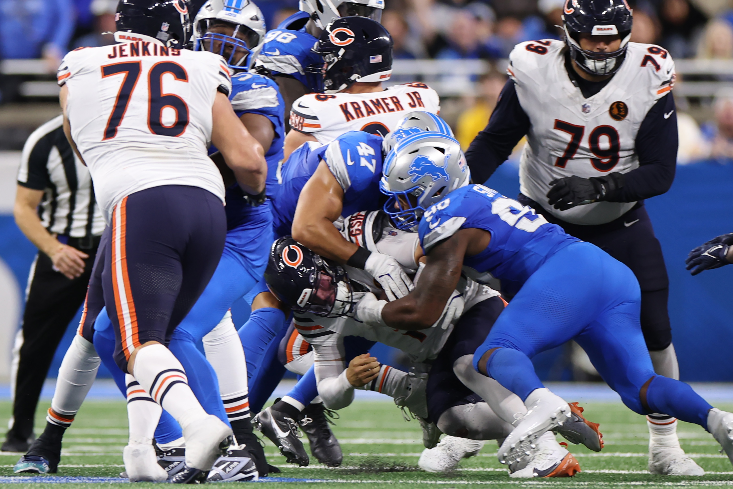 The Chicago Bears facing off against the Detroit Lions in Detroit, Michigan on November 28, 2024 | Source: Getty Images