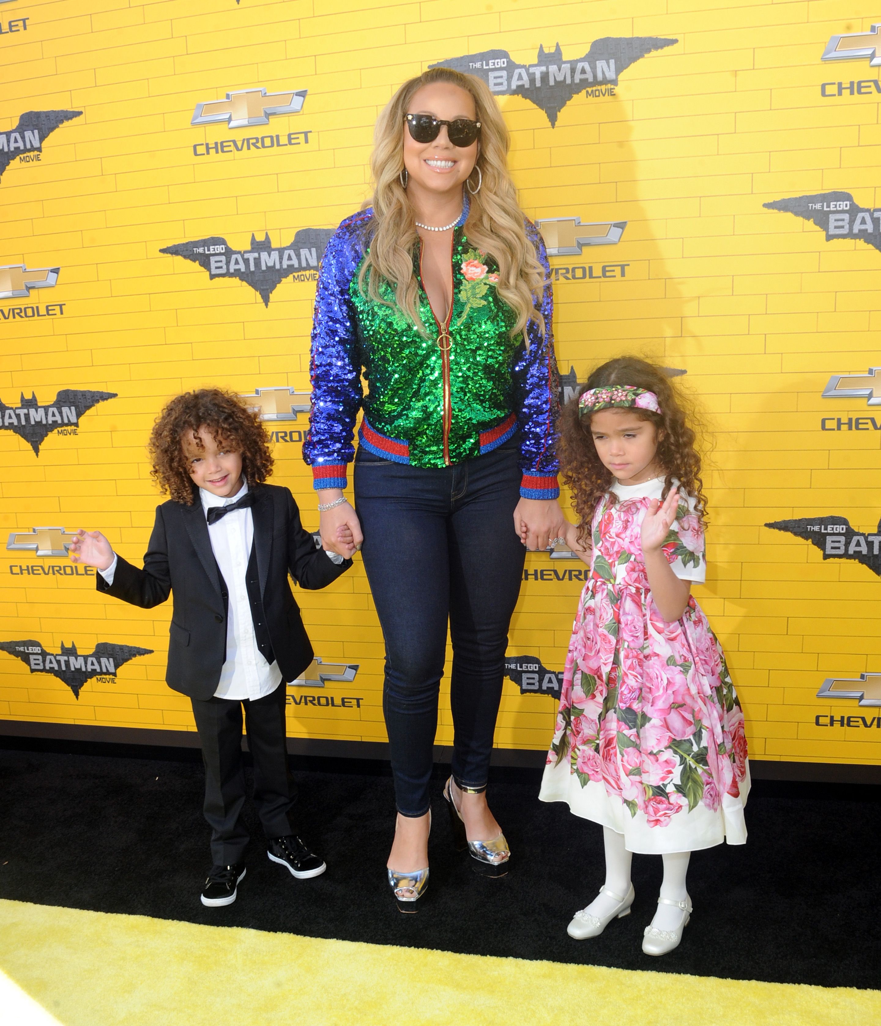 Moroccan Scott Cannon, Mariah Carey, and Monroe Cannon at the premiere of "The LEGO Batman Movie" on February 4, 2017, in Westwood, California | Photo: Albert L. Ortega/Getty Images