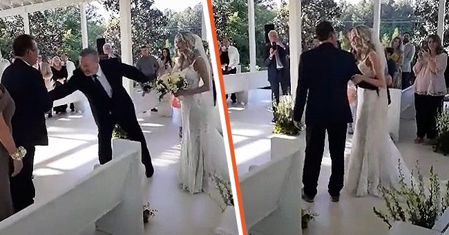 Kelsey Griffith's father grabs the hand of his daughter's stepfather to walk her down the aisle. | Photo: tiktok.com/@griffithk5