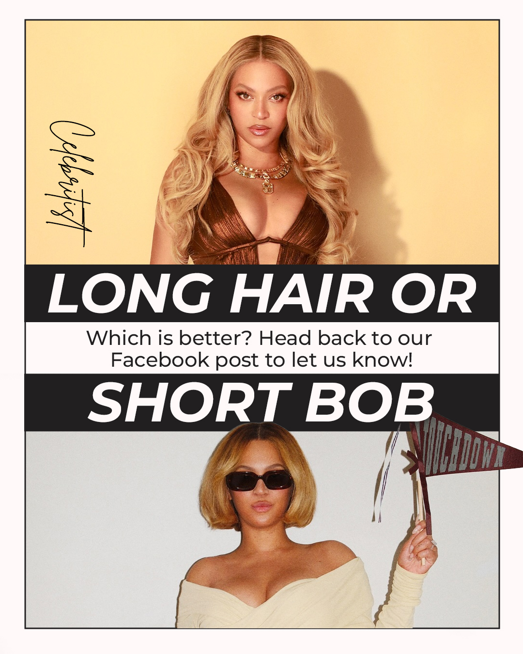 Let's compare Beyoncé's former style, her signature long blonde hair, and her new bob cut. It's such a drastic change from her usual 'do! Which one do you prefer? | Source: Source: Instagram/beyonce