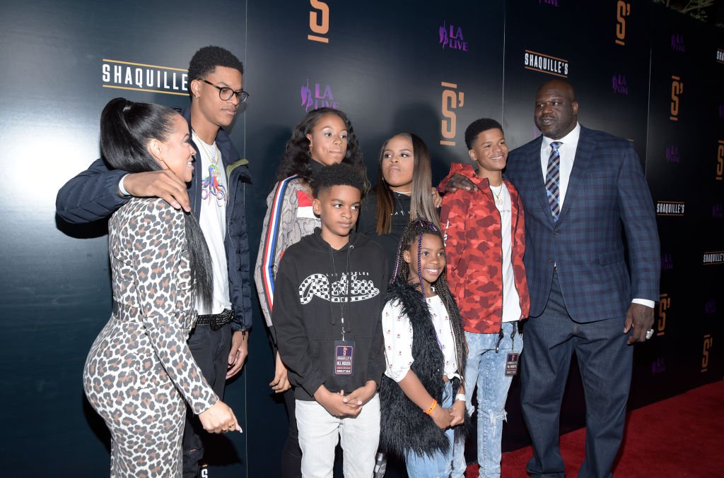 Shaquille O'Neal and his family at the grand opening of his restaurant, Shaquille's, on March 2019 | Source: Getty Images