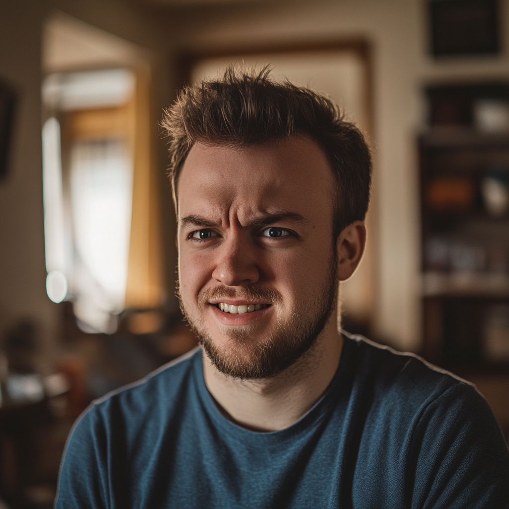 A man looks a little startled while talking to someone | Source: Midjourney