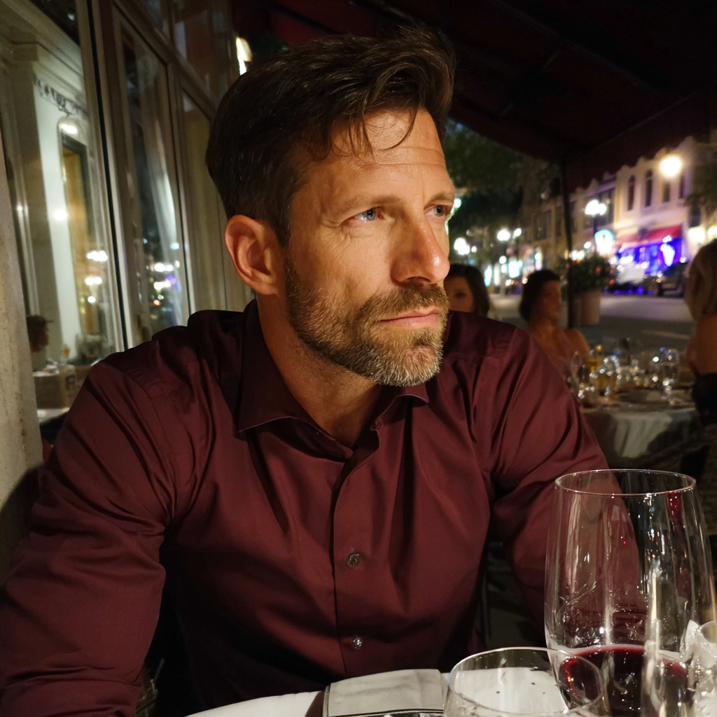 A concerned man sitting at a restaurant | Source: Midjourney