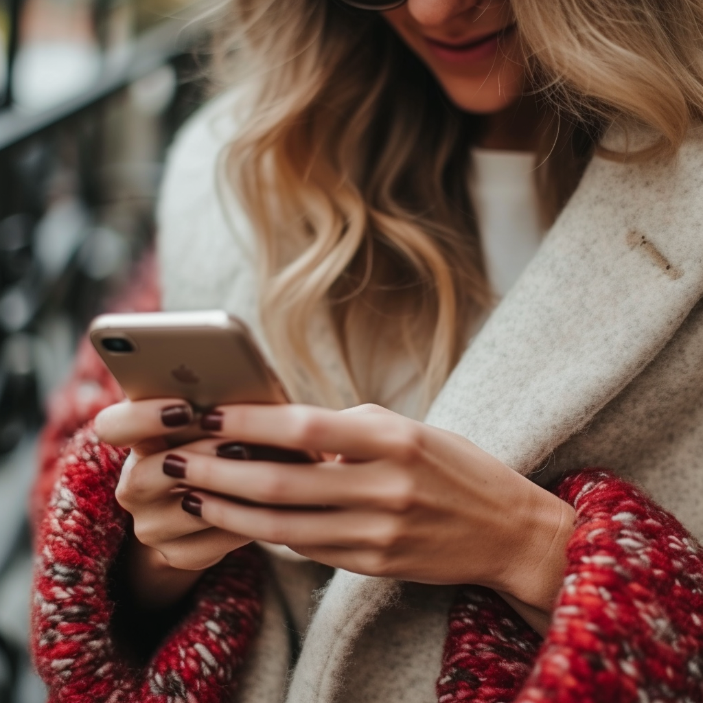 A woman holding her phone | Source: Midjourney