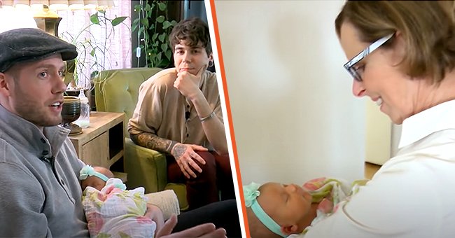 [Left] Picture of Matthew Eledge and his husband Elliot Dougherty with their newborn daughter, Uma Louise Dougherty;[Right] Picture of Cecile Eledge and granddaughter, Uma Louise Dougherty | Source:  youtube.com/CBS Mornings 