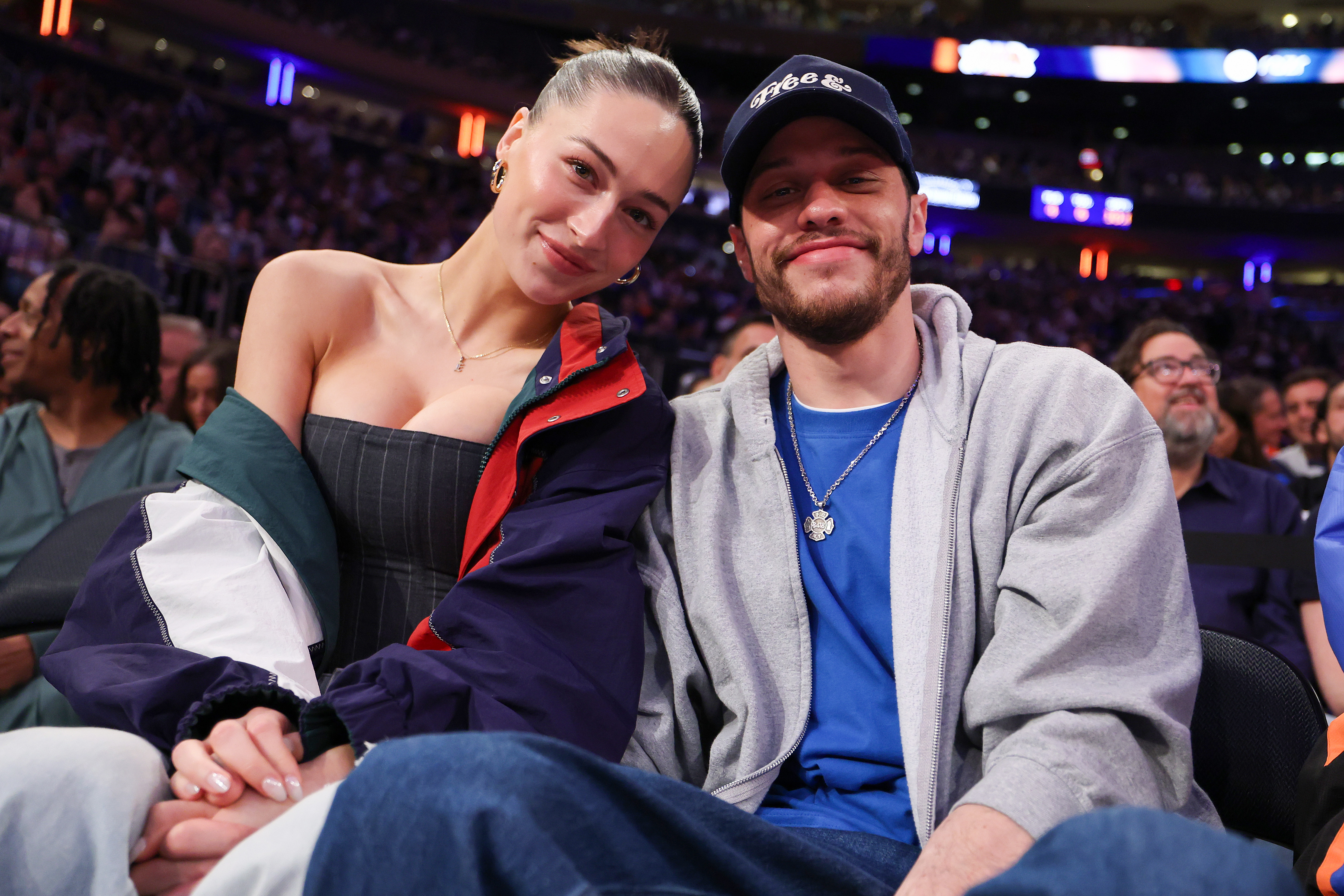 Elsie Hewitt and Pete Davidson are seen during Game Six of the Celtics vs. Knicks NBA playoff series at Madison Square Garden on May 16, 2025 | Source: Getty Images
