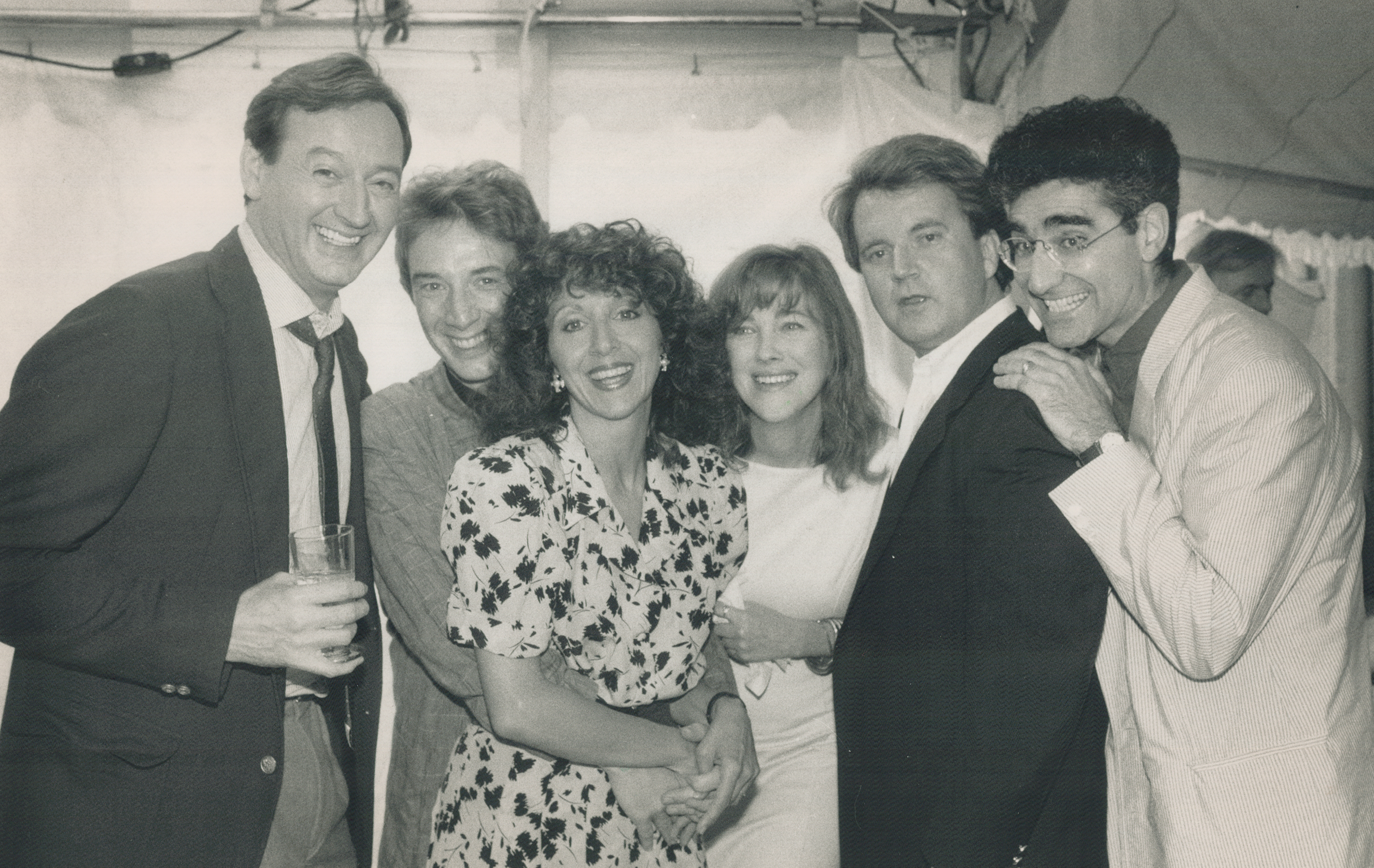 Joe Flaherty, Martin Short, Andrea Martin, Catherine O'Hara, Dave Thomas and Eugene Levy at the Old Firehall on August 28, 1988, in Toronto, Canada | Source: Getty Images
