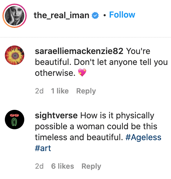 Fans' comments on Iman's post. | Source: Instagram/the_real_iman
