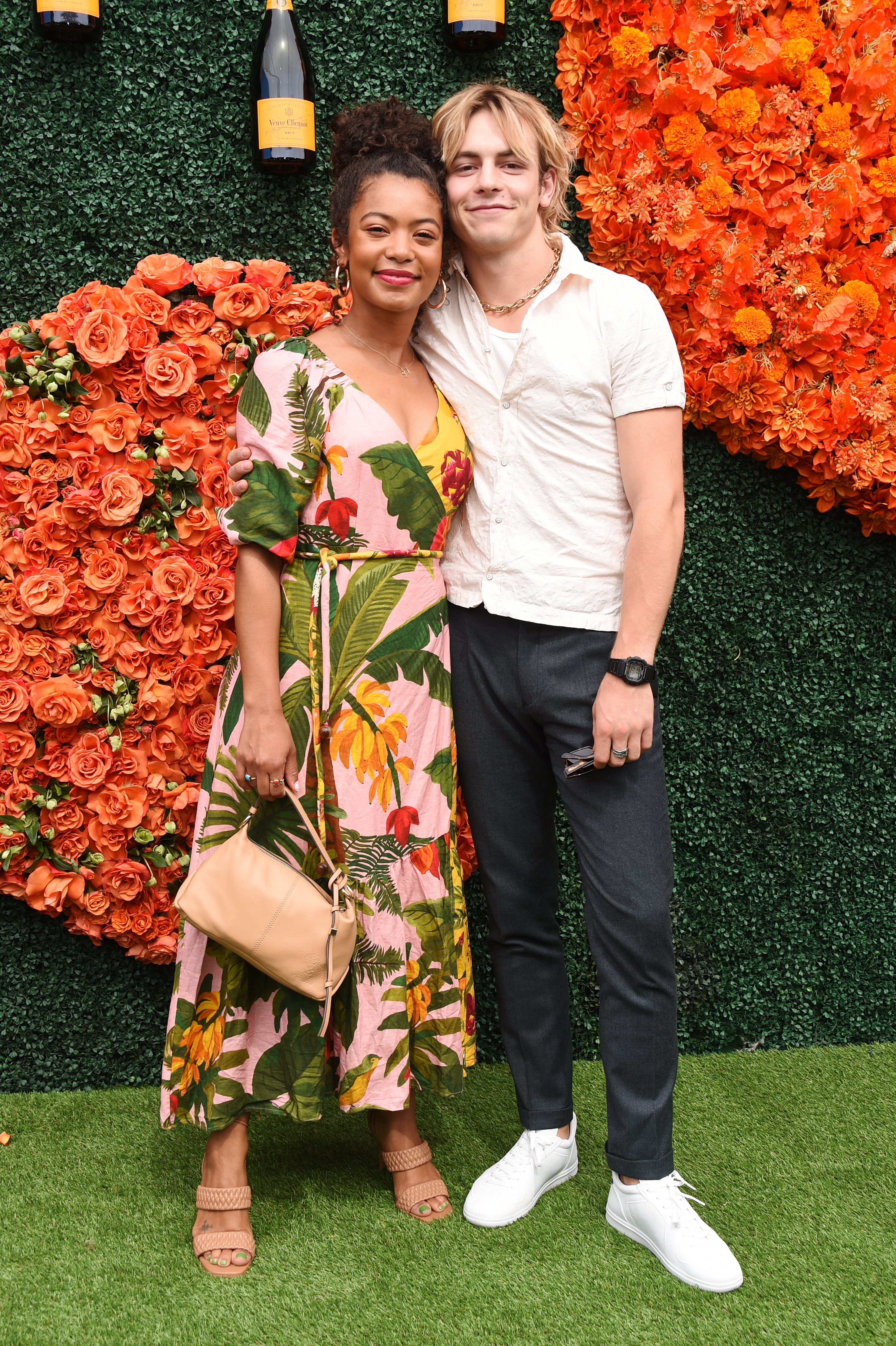 Jaz Sinclair and Ross Lynch pose at the Veuve Clicquot Polo Classic Los Angeles at Will Rogers State Historic Park on October 2, 2021, in Pacific Palisades, California | Source: Getty Images