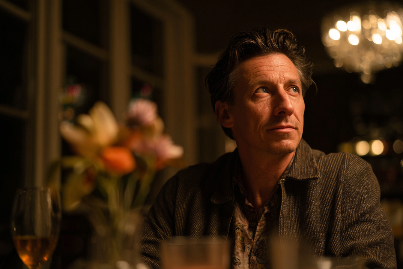 A man sitting at a dinner table | Source: Midjourney