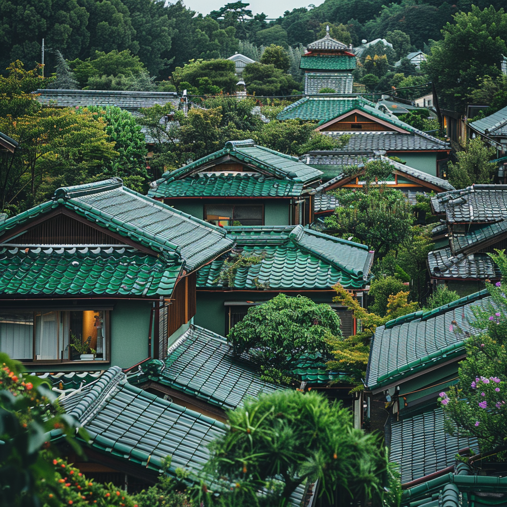 Houses with green-painted roofs | Source: Midjourney