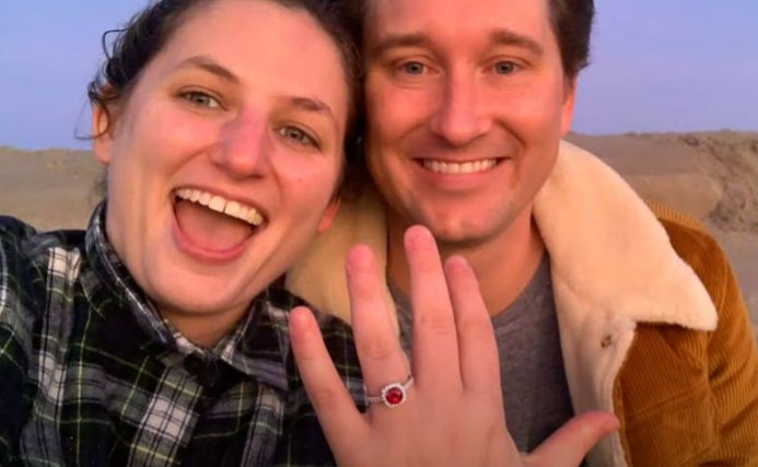 Keri Barnett-Howell shows off her engagement ring with fiancé Will Grosswendt. | Source: YouTube/King 5 