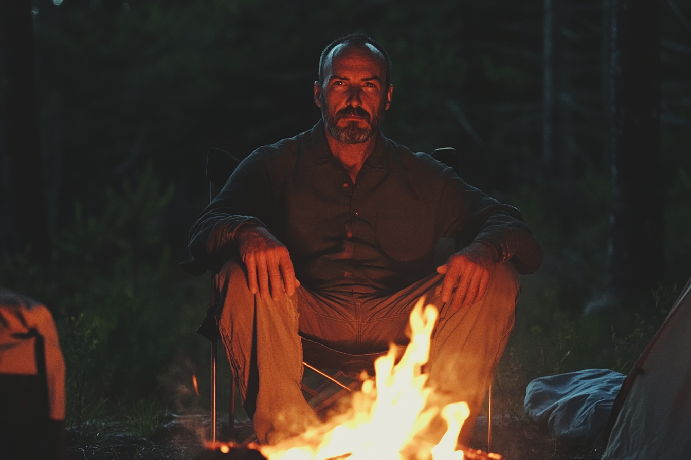 A man telling a story by the camp fire | Source: Midjourney