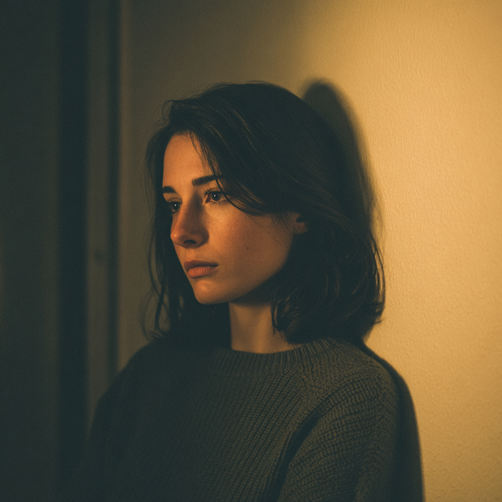 A woman leaning against a wall | Source: Midjourney