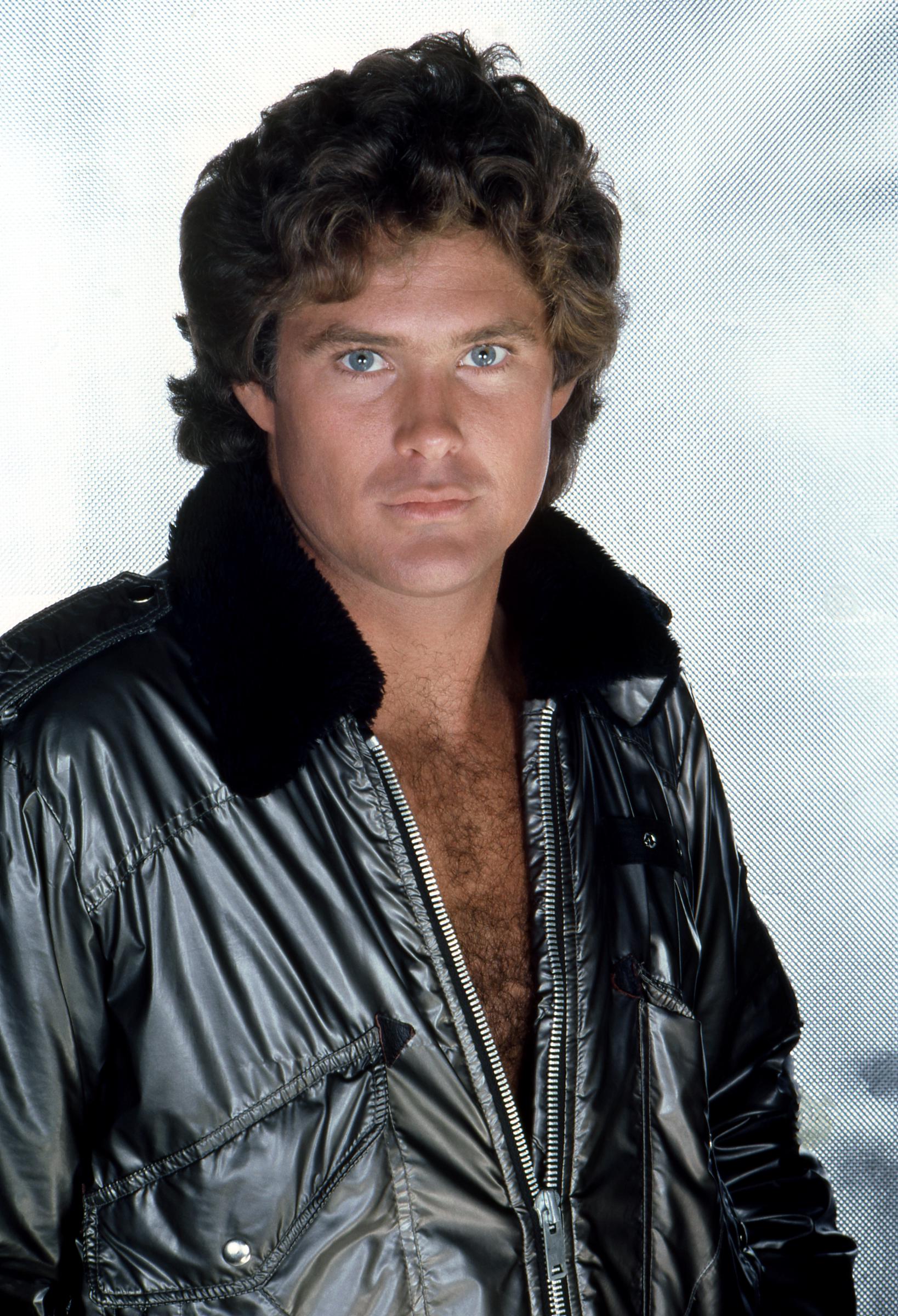 David Hasselhoff poses for a portrait wearing a leather jacket in Los Angeles, California, circa 1981.