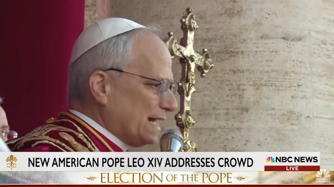 Pope Leo XIV faces the public crowd from the balcony of Saint Peter's Basilica on May 8, 2025 | Source: YouTube/NBC News