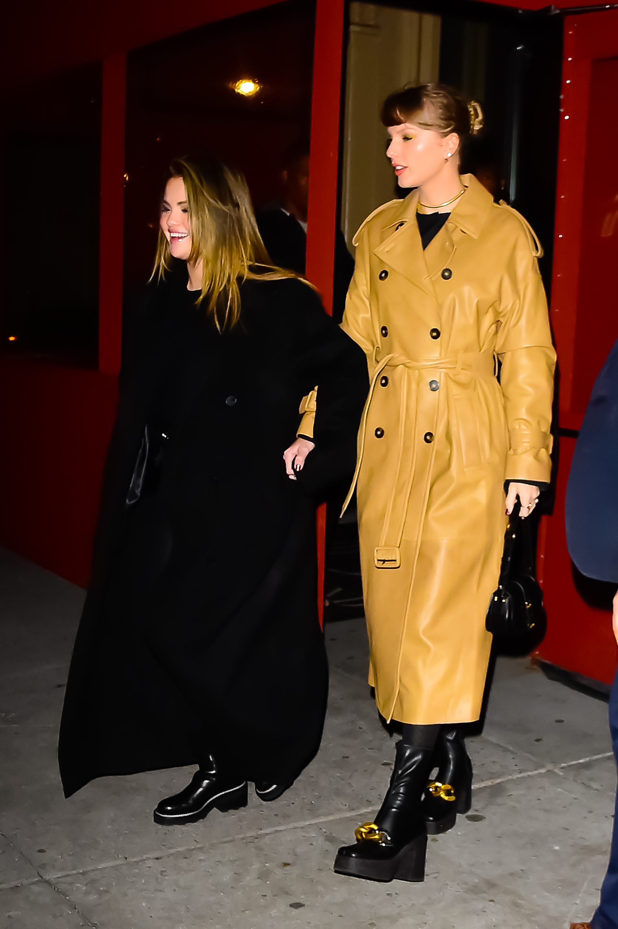 The duo are photographed arm-in-arm in New York City, stepping out in chic coats while enjoying a night out on the town together. Their joyful demeanours indicating a fun time had.