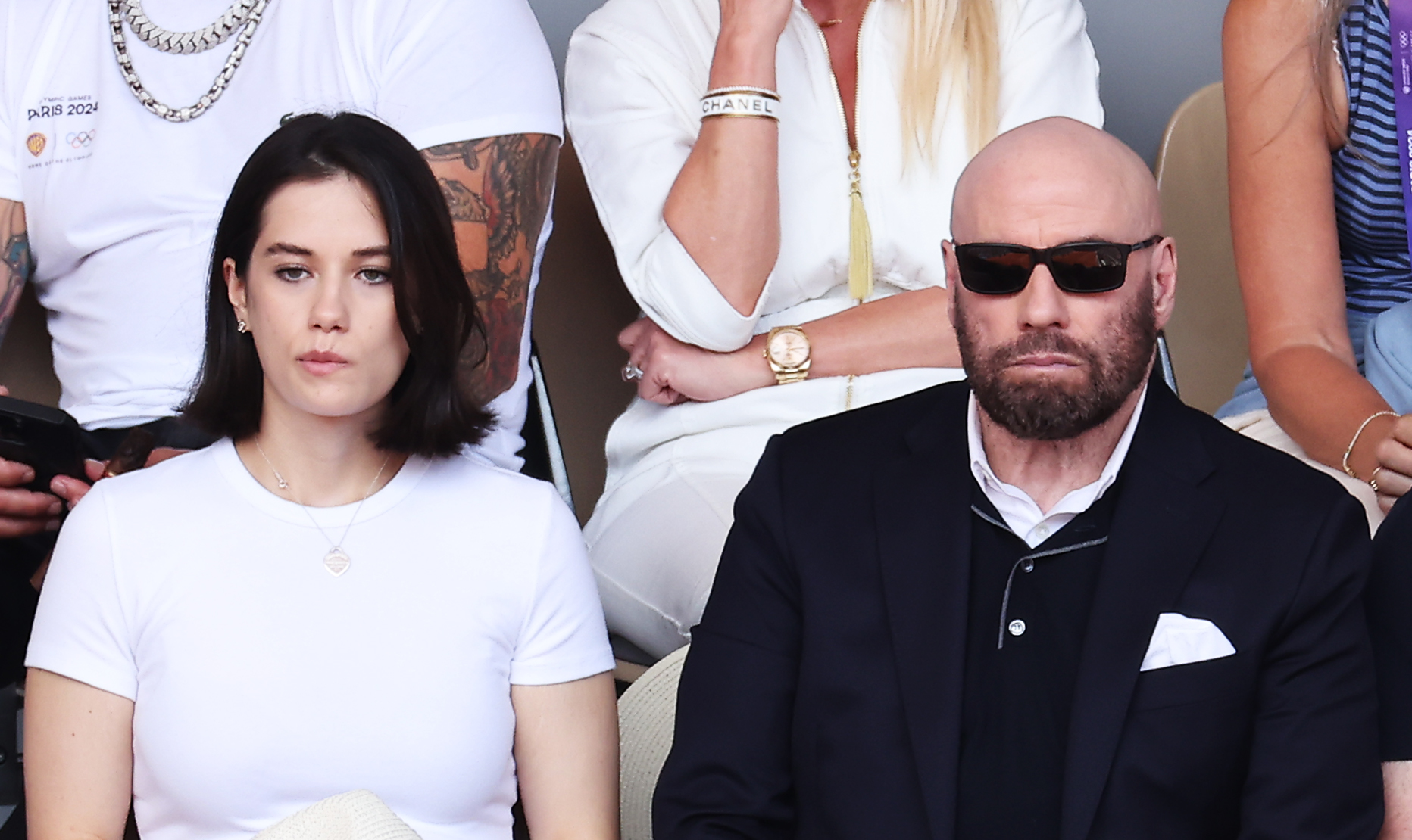 Ella Bleu Travolta and John Travolta attend 2024 Paris Olympic Games at Roland Garros on August 04, 2024, in Paris, France. | Source: Getty Images