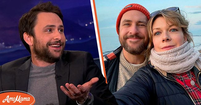 Charlie Day during an interview on "Conan" in 2014 [Left] Day and his wife Mary Elizabeth Ellis posed for a selfie for Thanksgiving on Instagram [Right] | Photo: YouTube/Team Coco & Instagram/maryelizabethellis