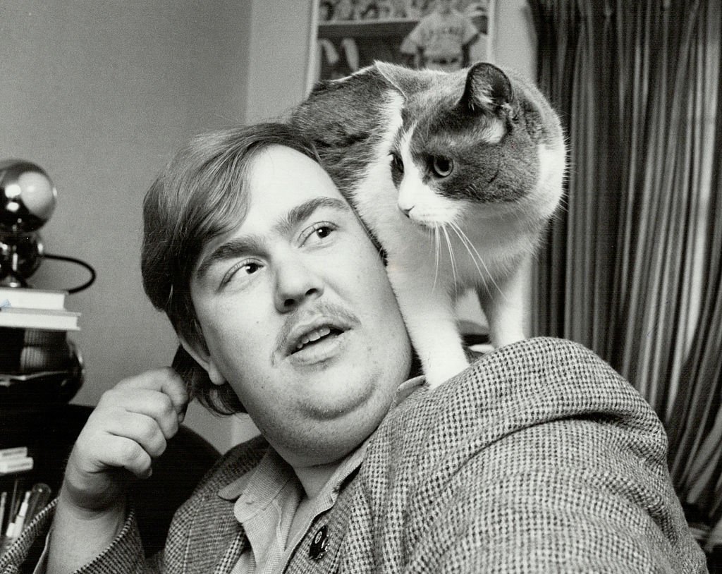  John Candy poses for a photograph with a cat resting on his shoulder on January 21 1980 in Toronto, Canada | Photo: Getty Images