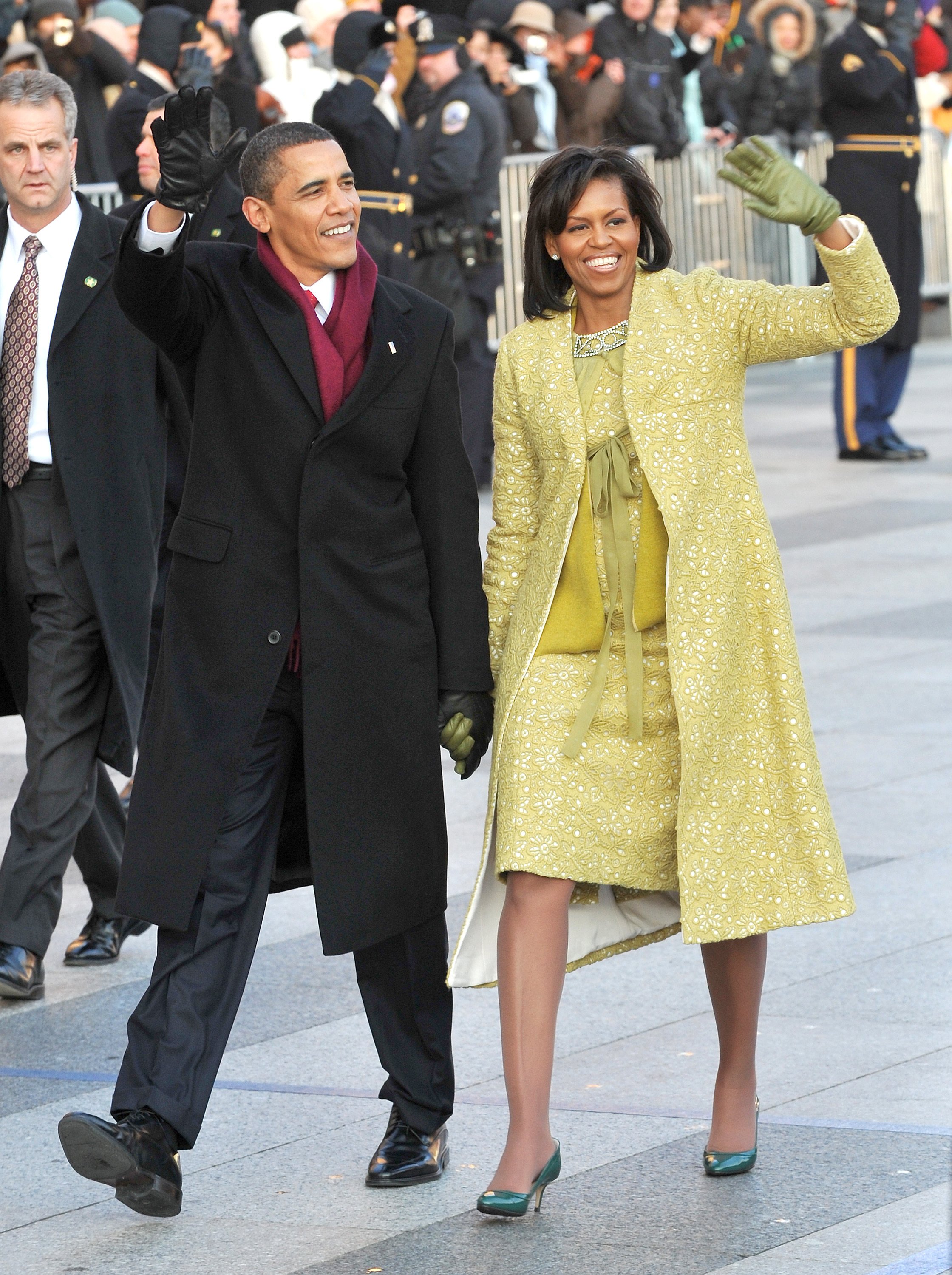 Michelle and Barack Obama partaking in the Inaugural Parade in Washington DC, January, 2009. | Photo: Getty Images.