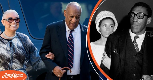 Bill Cosby and his wife Camille Cosby at his trial at Montgomery County Courthouse on June 12, 2017, in Norristown, Pennsylvania, and the pair at a charity benefit in Santa Monica, Los Angeles, November 1966 | Photos: Gilbert Carrasquillo/WireImage & Max B. Miller/Fotos International/Getty Images