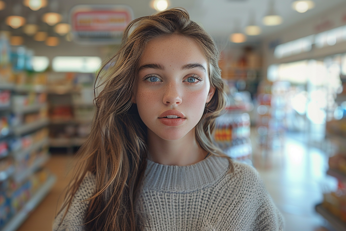 A young woman in a supermarket | Source: Midjourney