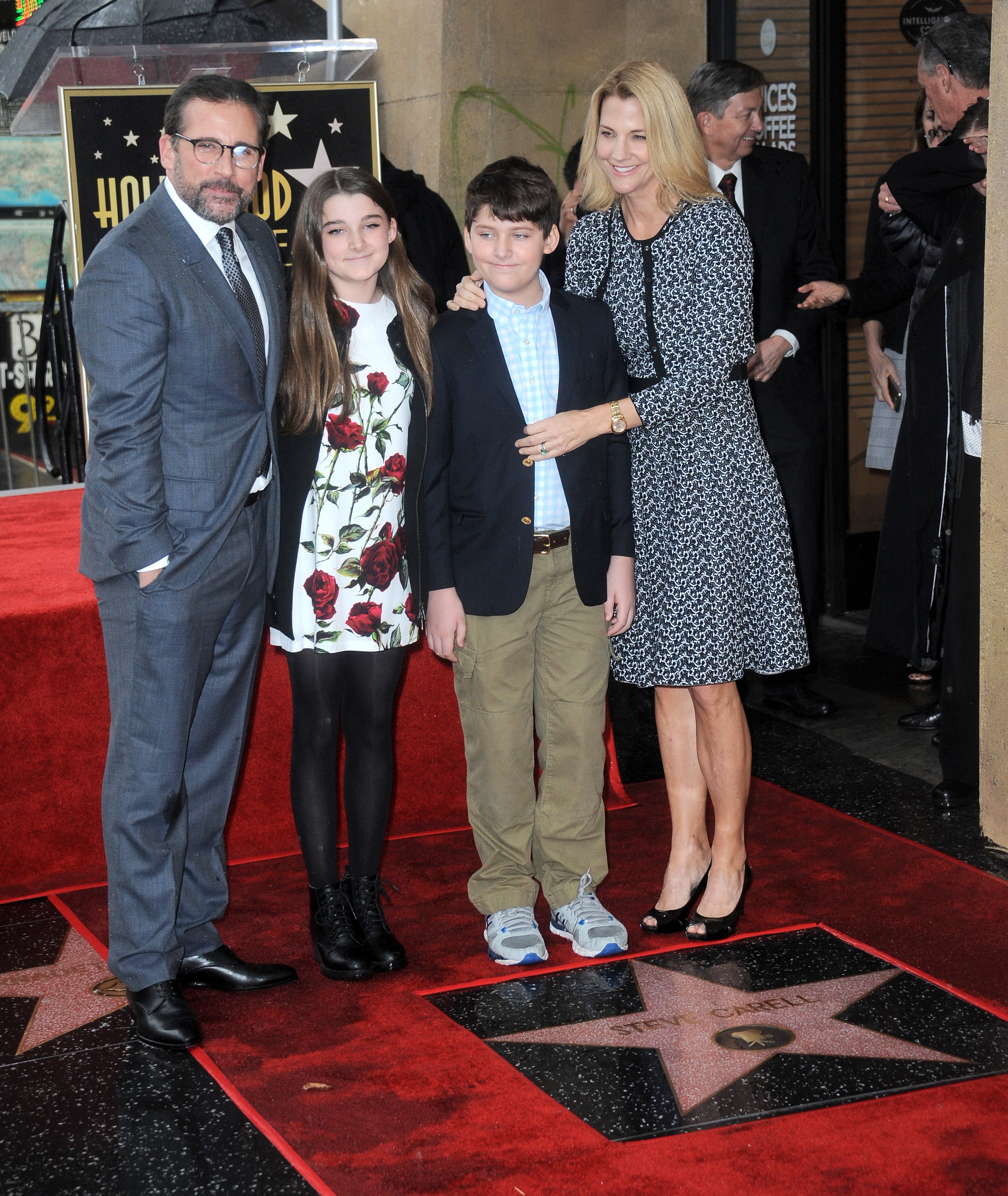 Actor Steve Carell, daughter Elisabeth Carell, son John Carell and wife Nancy Carell at Steve Carell's Star Ceremony held on the Hollywood Walk of Fame on January 6, 2016 in Hollywood, California. | Source: Getty Images
