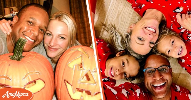 Craig Melvin and Lindsay Czarniak posing together with Halloween pumpkins while celebrating their 10th wedding anniversary on October 15, 2021, and them celebrating Christmas with their children on December 26, 2021 | Photos: Instagram/lindsaycz/craigmelvinnbc