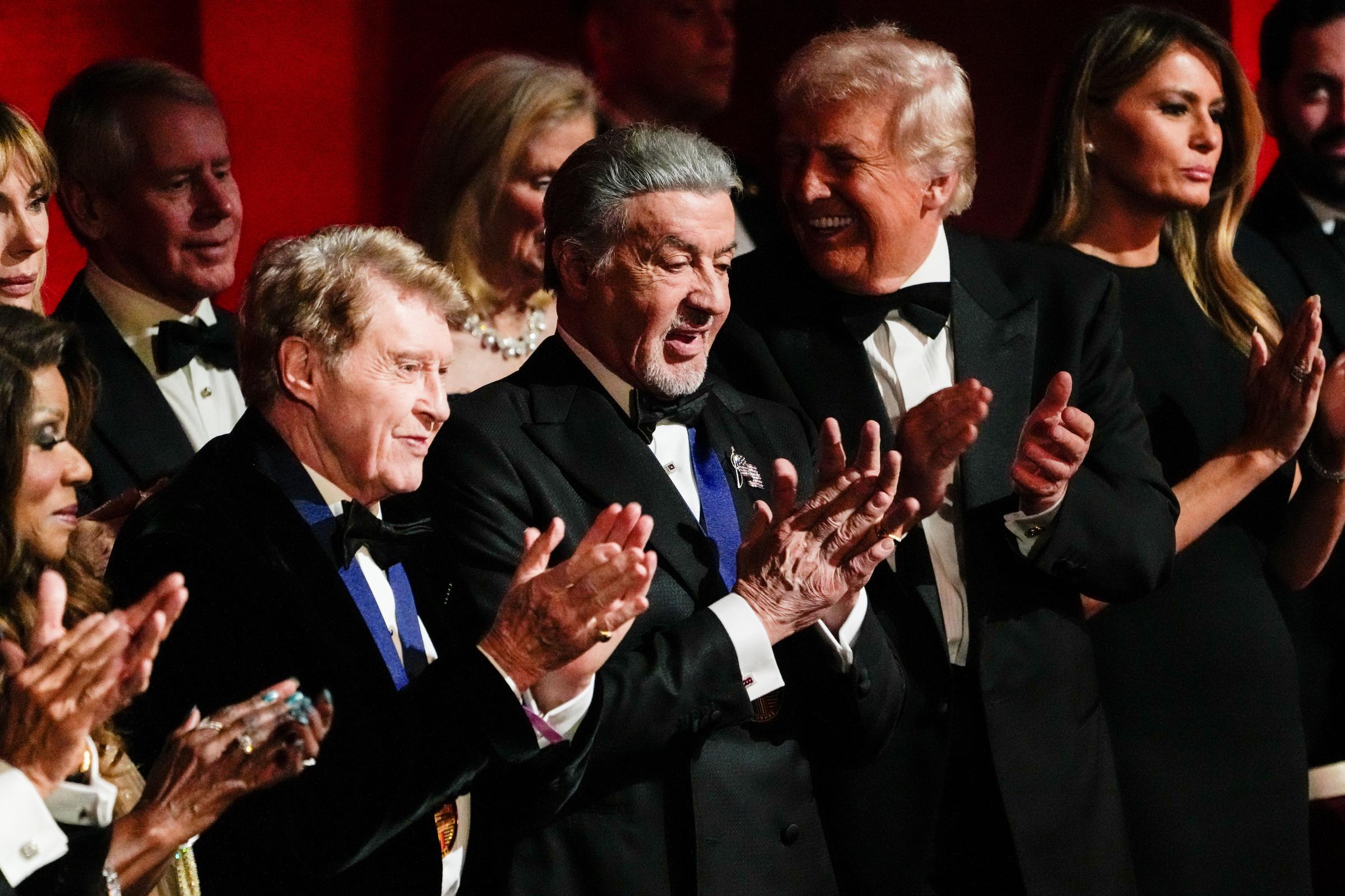Michael Crawford, Sylvester Stallone, Donald, and Melania Trump  at The Kennedy Center on December 7, 2025 in Washington, DC | Source: Getty Images