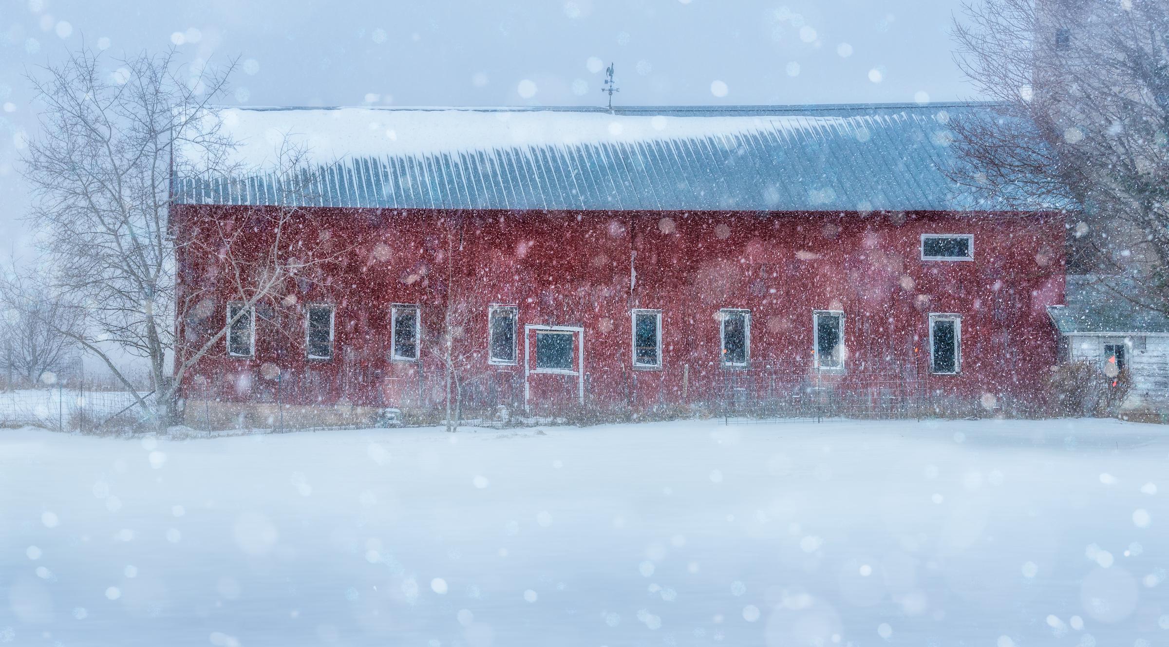 An old barn in rural Green County Wisconsin enduring a blizzard near Christmas time, dated February 23, 2016 | Source: Getty Images