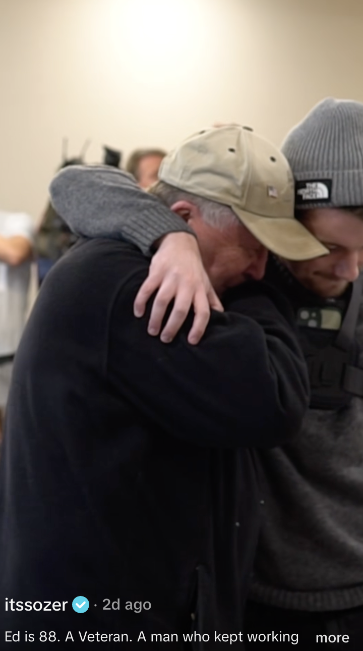 Samuel "Sam" Weidenhofer gives a comforting hug to Ed Bambas, as seen in a video posted on December 7, 2025 | Source: TikTok/@itssozer