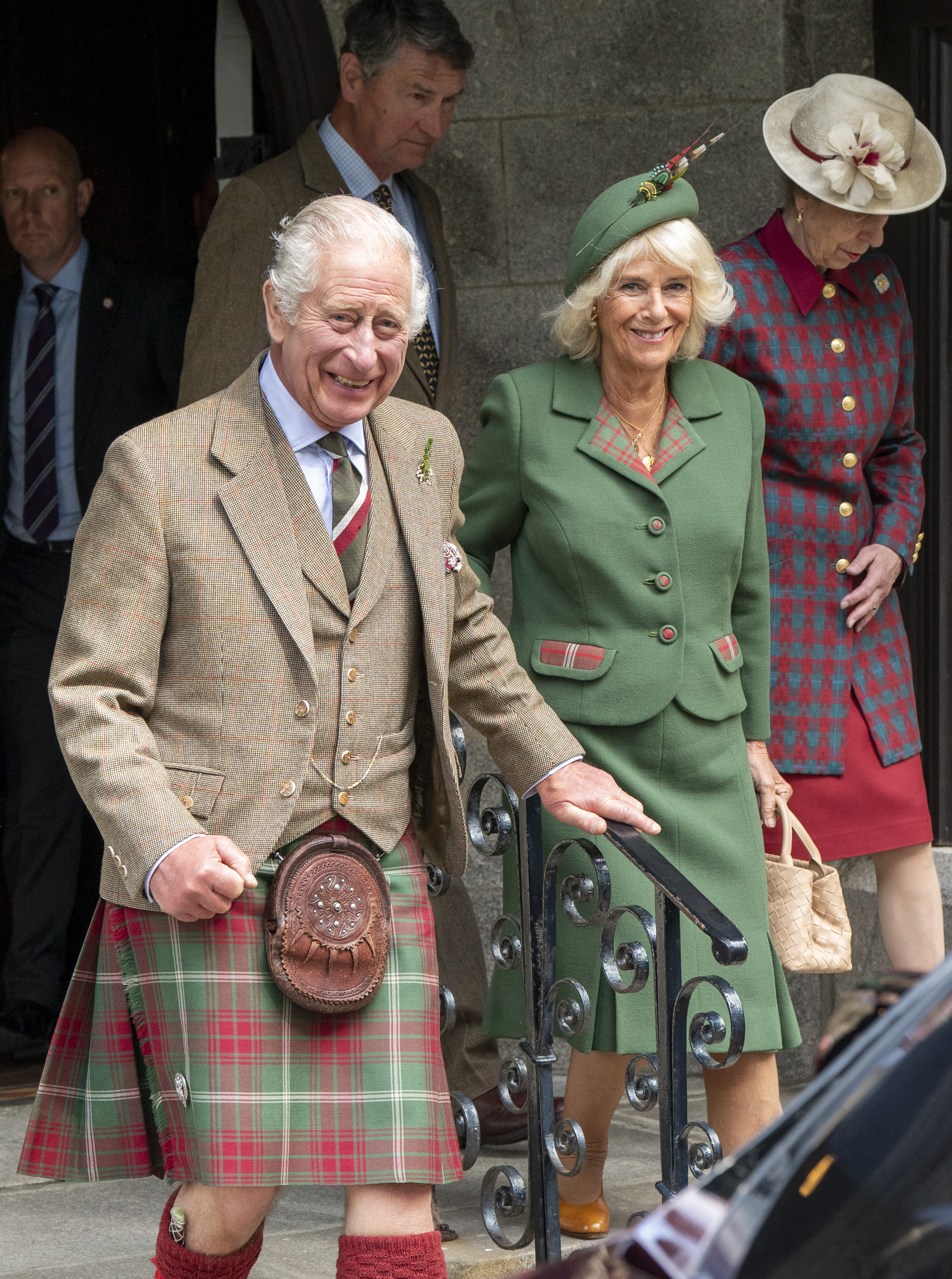 King Charles III, Queen Camilla, Princess Anne, Princess Royal and Prime Minister Rishi Sunak and Akshata Murthy attend divine service at Crathie Church, Balmoral on September 3, 2023 in Aberdeen, Scotland | Source: Getty Images