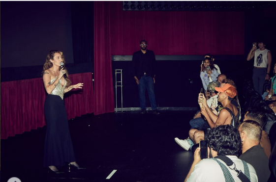 Miley Cyrus talking to fans during the premiere of her musical film, "Something Beautiful," from a post dated June 13, 2025 | Source: Instagram/mileycyrus