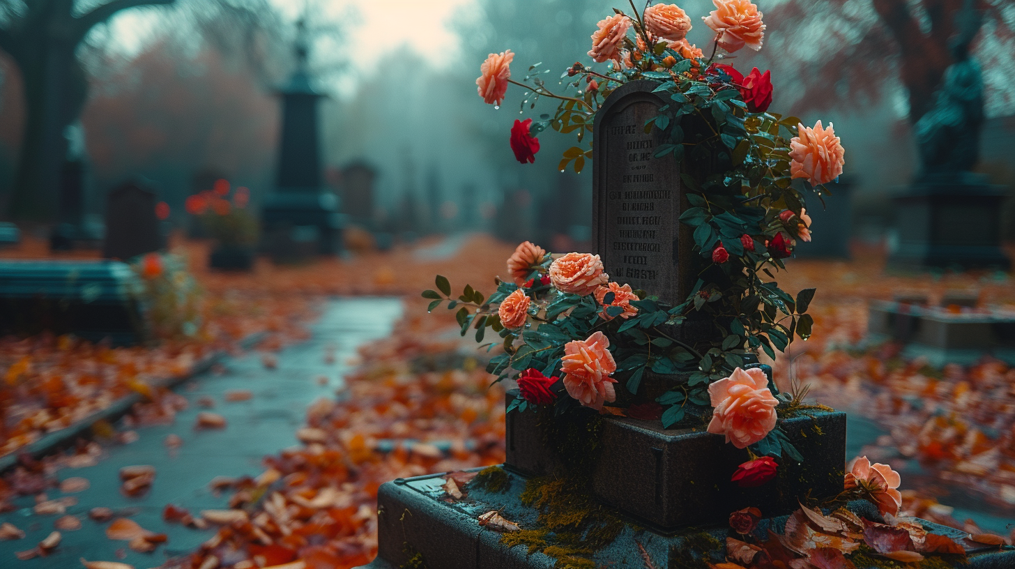 A headstone with flowers | Source: Midjourney