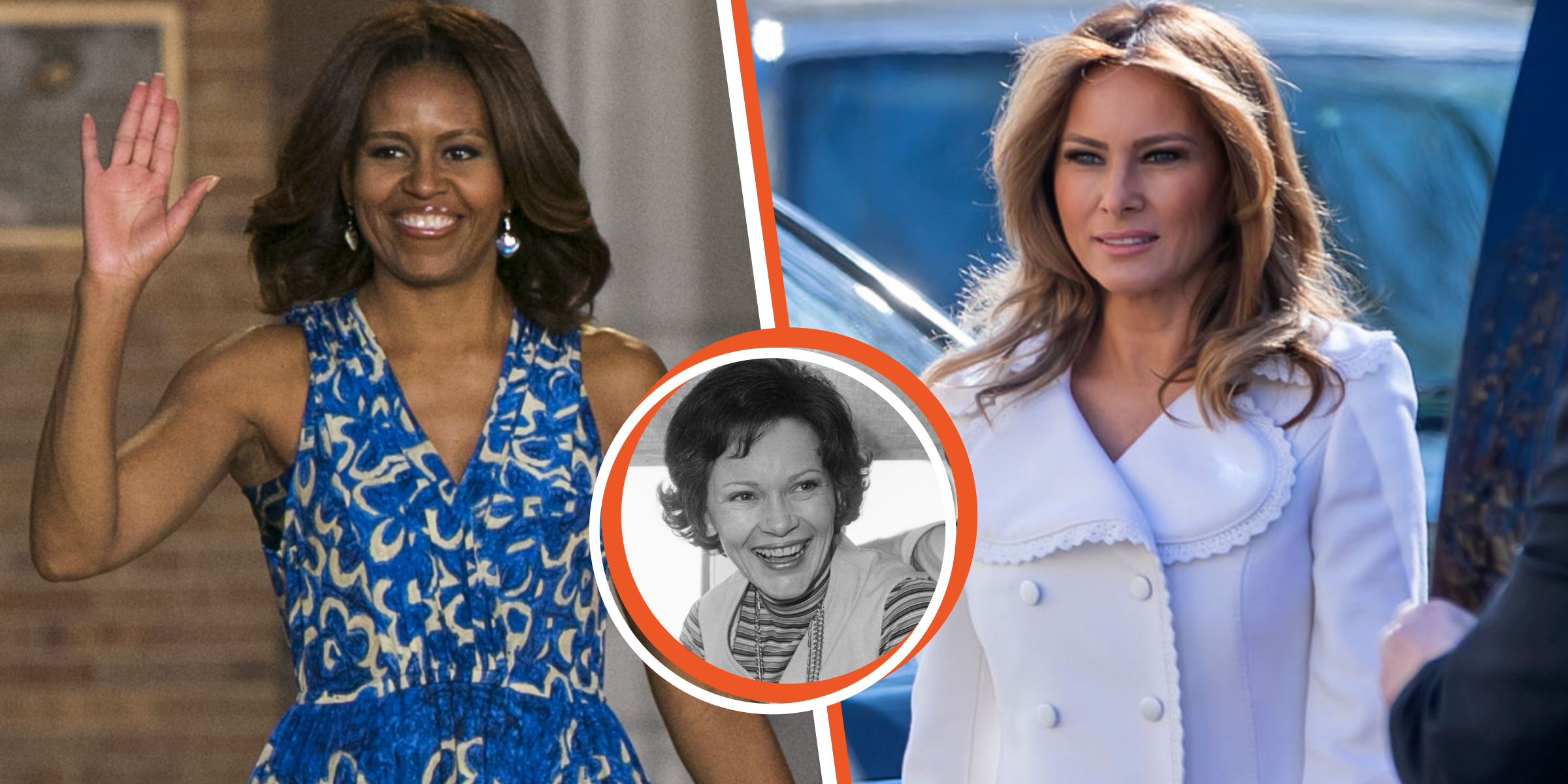 Michelle Obama (L), Melania Trump (R), Rosalynn Carter (C) | Source: Getty Images