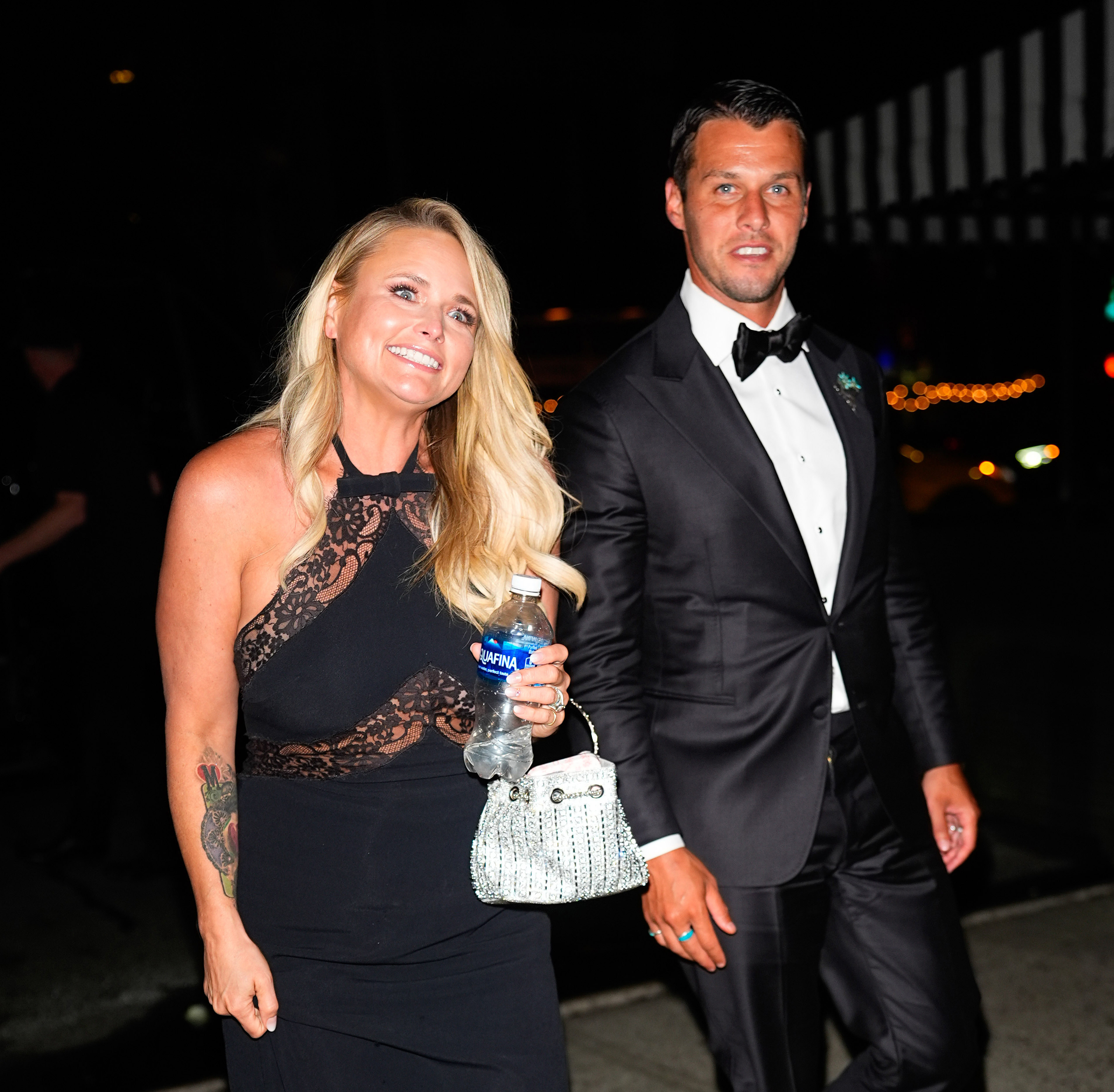 Miranda Lambert and her husband, Brendan McLoughlin, leave Taylor Swift and Travis Kelce's wedding in New York City on July 3, 2026. Vogue reported that Lambert was among the musicians who attended the celebration. | Source: Getty Images